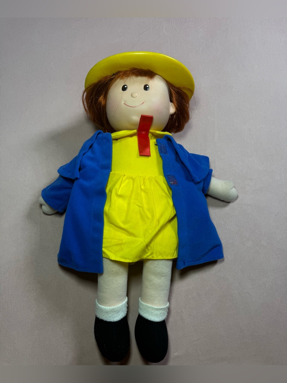 Vintage Kids Gifts Madeline 14" Doll Yellow Dress Blue Raincoat Jacket Kid's Toy